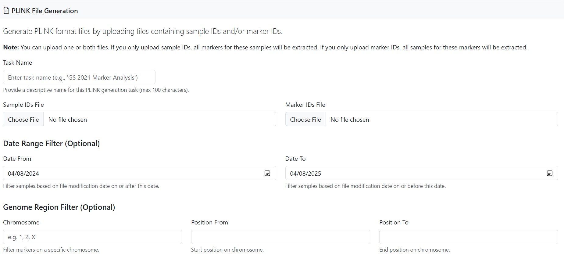 PLINK File Generation Interface